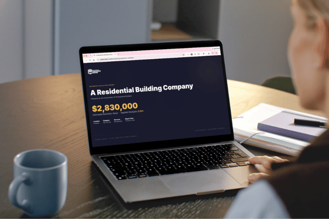 Your building company scored across 11 areas, with a market valuation included